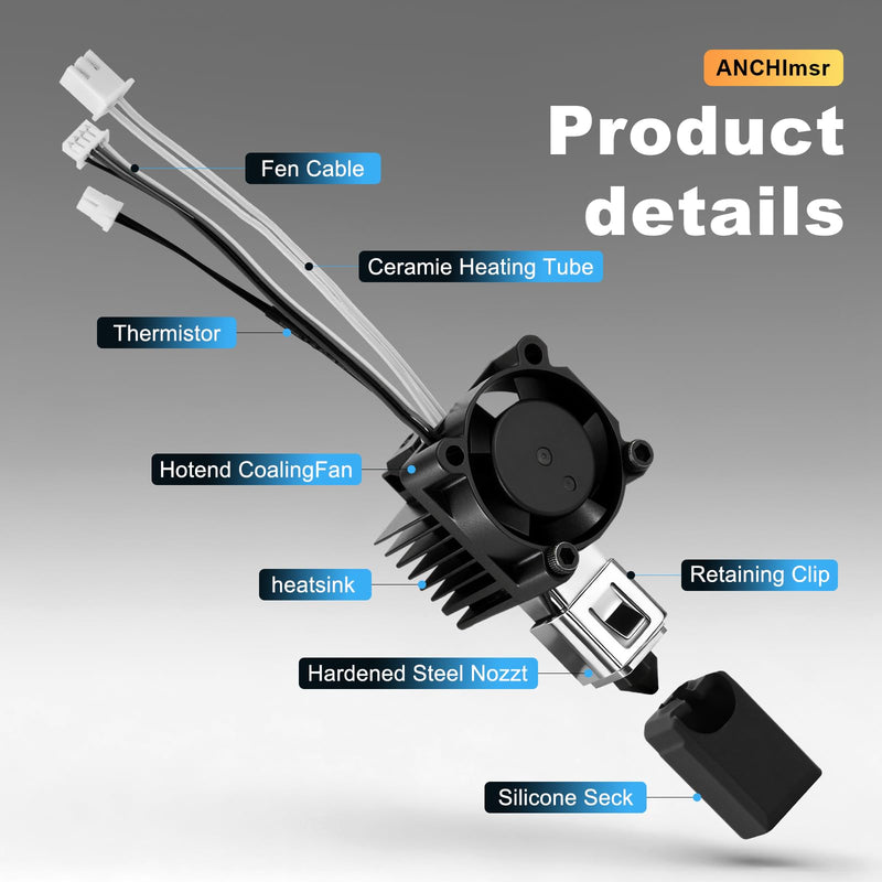 X1 Series Hotend Kit, Complete Assembly for Bamboo Lab X1 X1C 3D Printers, 0.4 mm Hardened-Steel Nozzle, Ceramic Heater, Thermistor, Fan and Extruder Heating Block Replacement X1 Series Hotend Kit