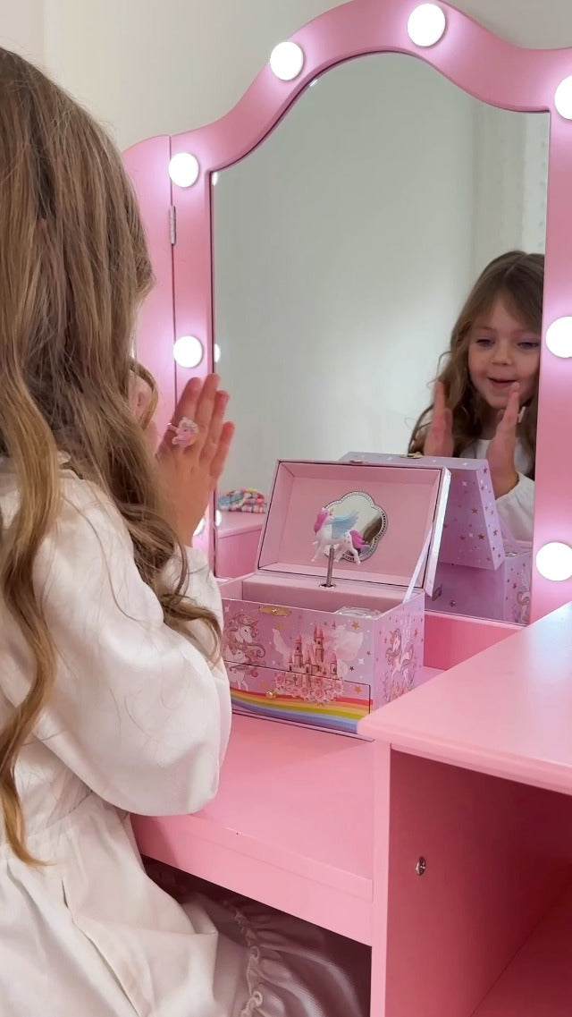 ProCase Children's Jewelry Box, Kids Jewelry Organizer with Unicorn for Little Girls, Jewelry Case Gift for Toddler Age 2 3 4 5 6 7 8 -Waltz Waltz