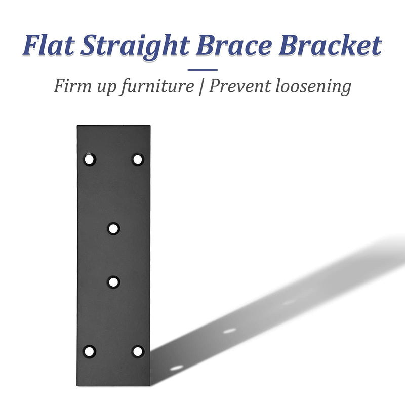 [Australia - AusPower] - 4Pcs Flat Straight Brace Brackets Stainless Steel, Black Fixing Mending Joining Plates Shelf Support Repair Plate for Furniture, Shelves, Cabinet with Screws (6.7 x 1.9" / 169 x 48mm) 6.65"x1.89"/ 169 x 48 mm 