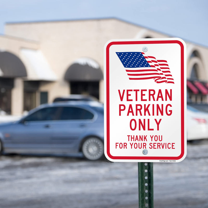 SmartSign 18 x 12 inch “Veteran Parking Only, Thank You For Your Service” Metal Sign with USA Flag Symbol, 120 mil Aluminum Composite (ACM), Engineer Grade Reflective Material, Red, Blue and White