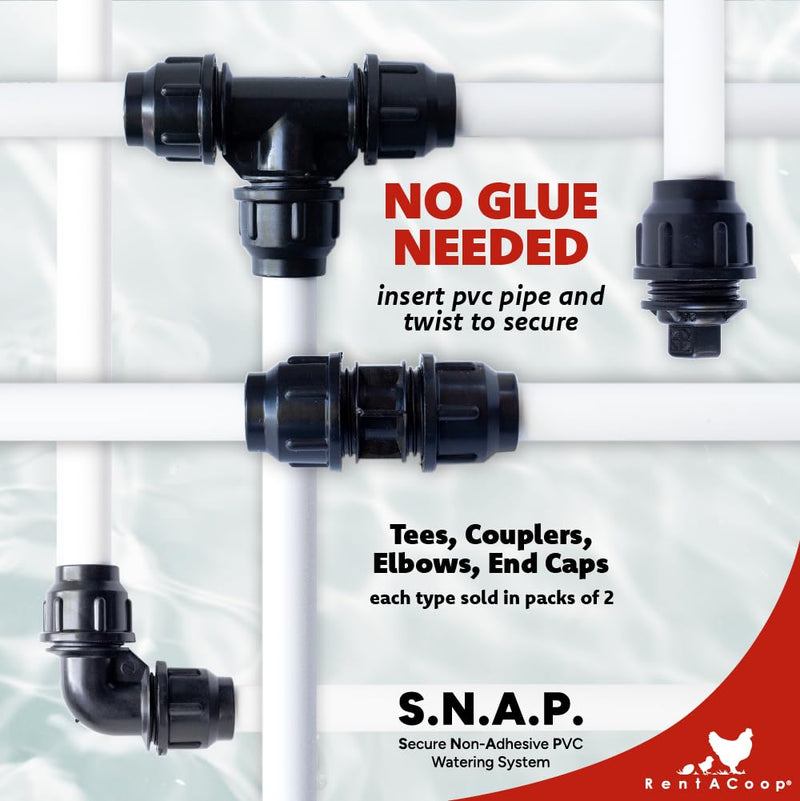 [Australia - AusPower] - RentACoop Glueless Shut-Off Valve Kit Compatible with S.N.A.P PVC Watering System for 1/2" Schedule 40 PVC Pipe - Great for Chickens, Poultry, and Other Animals 