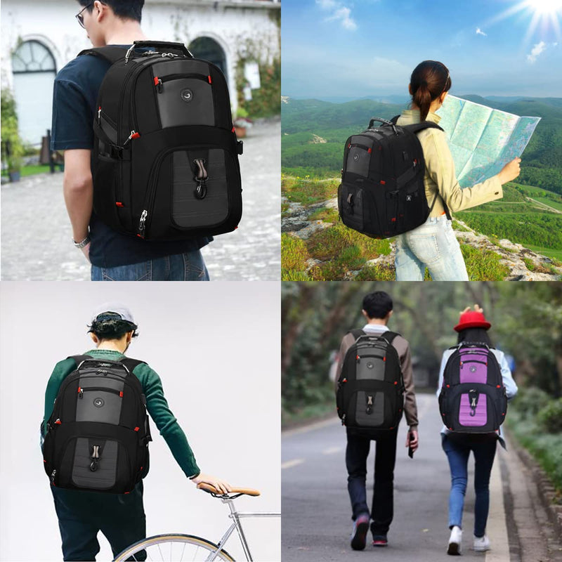 [Australia - AusPower] - SHRRADOO Extra Large 52L Travel Laptop Backpack with USB Charging Port, College Backpack Airline Approved Business Work Bag Fits 17 Inch Computer for Men Women Grey Travel Backpacks 