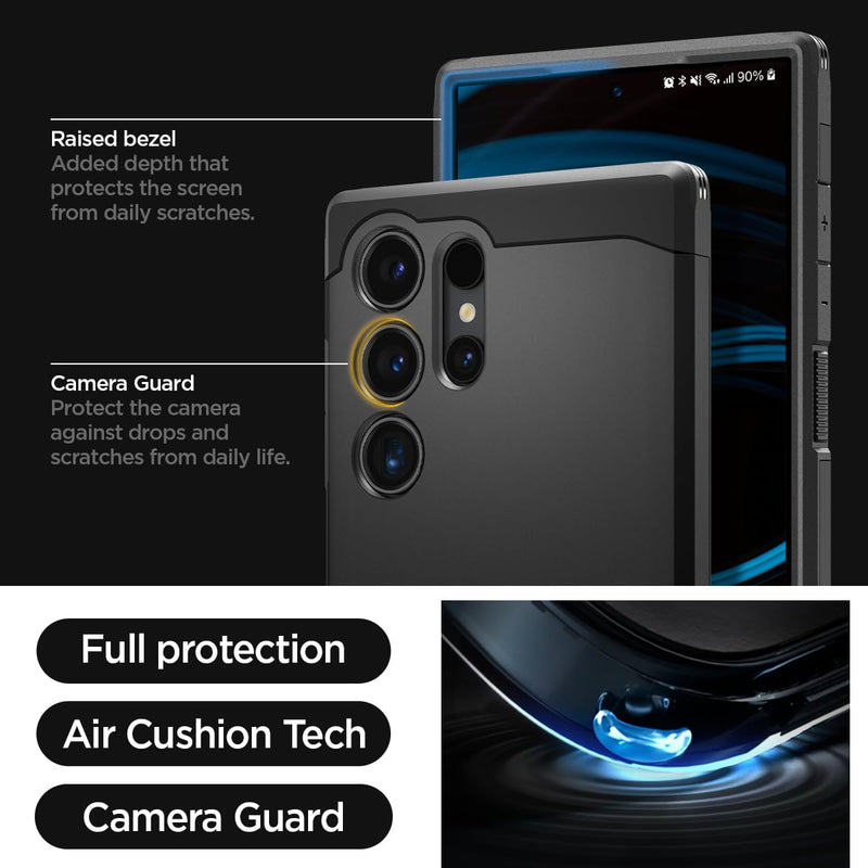 [Australia - AusPower] - Spigen Tough Armor Designed for Galaxy S24 Ultra Case [Military-Grade Protection] [Kickstand] (2024) - Black 