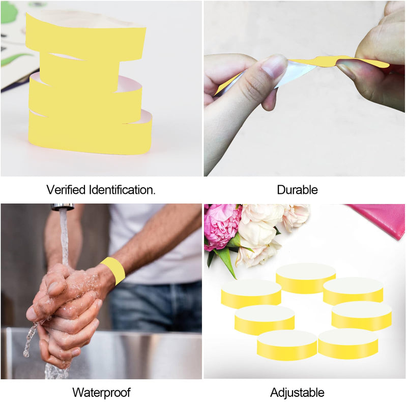 REHALY 1400 Pack Yellow Neon Wristbands for Events - Waterproof & Tear-Resistant Paper Wristbands with Adhesive Closure