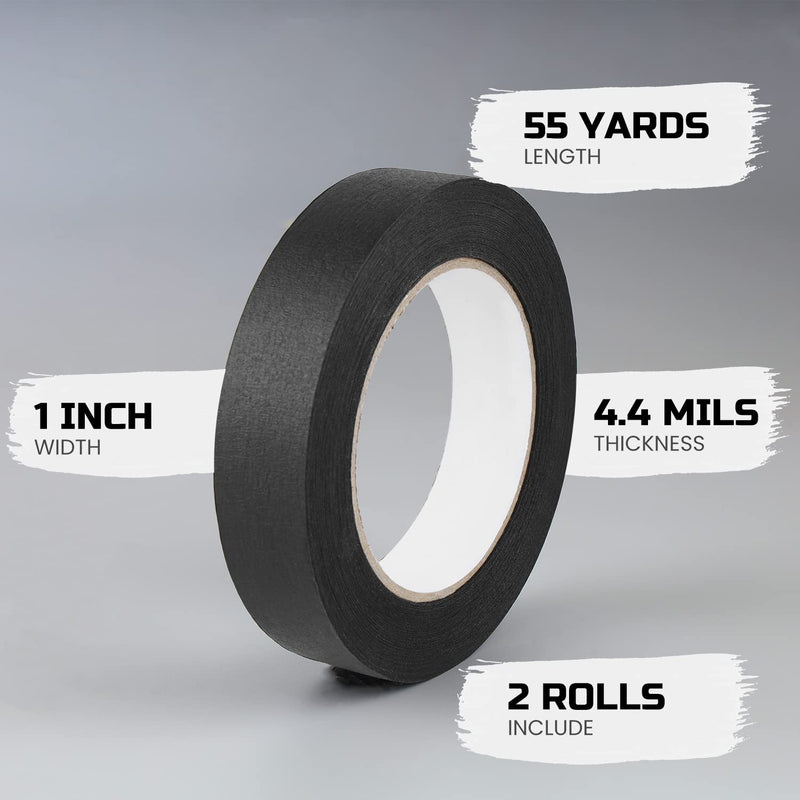 [Australia - AusPower] - Lichamp 2 Pack Black Painters Tape 1 inch, Black Masking Tape 1 inch x 55 Yards x 2 Rolls (110 Total Yards) 