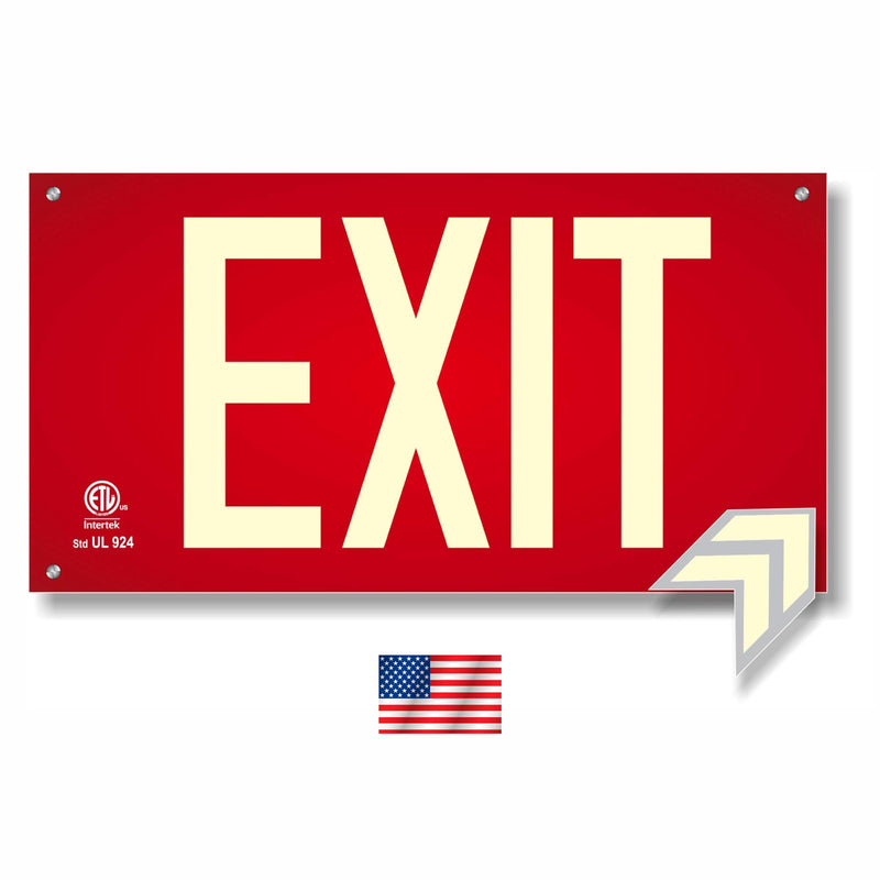 Photoluminescent Exit Sign with Holes and Hardware - Aluminum - UL 924 Code Approved/IBC/NFPA 101 - Made in USA | NightBright USA Part: ULR-050-HH