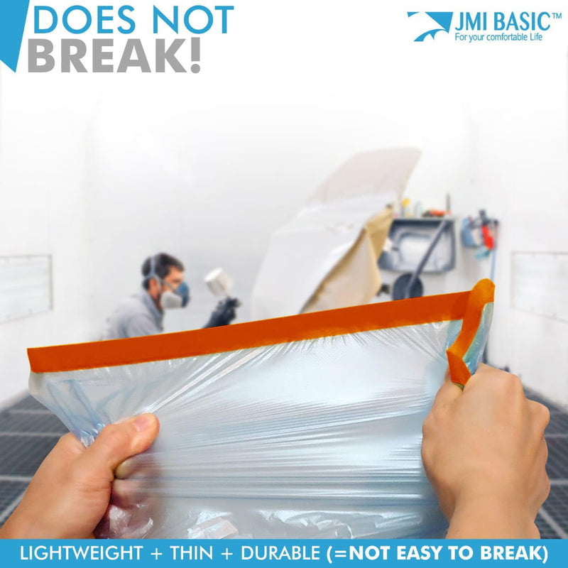 Pre-Taped Masking Film Sets - Multi Pack, Orange Tape and Drape Painters Plastic Sheeting for Painting, High Visibility Paint Plastic Covering Overspray Protection - 65 Feet (3, 15 Inch) 3