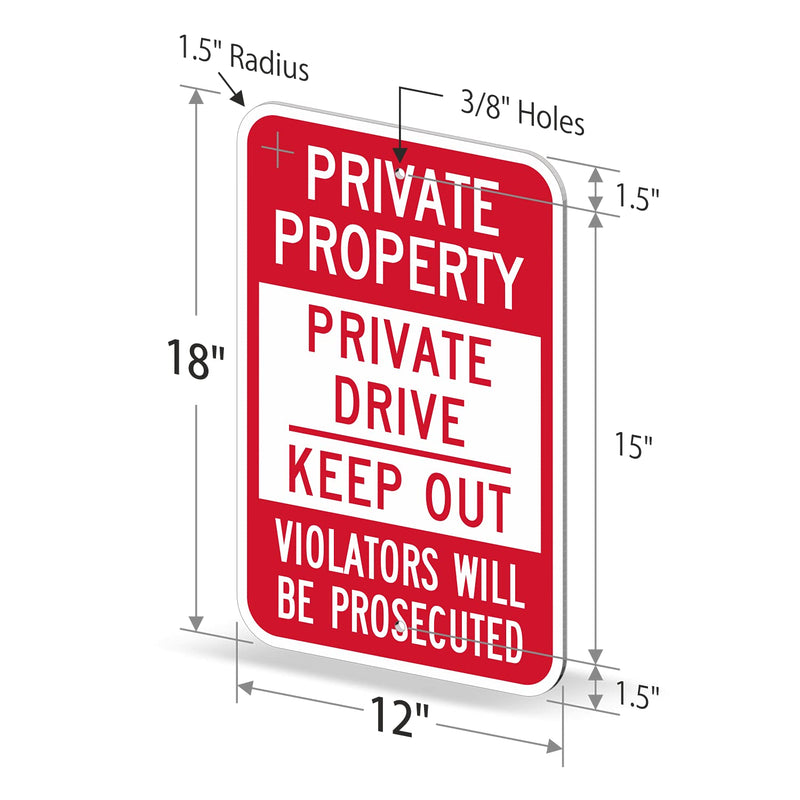 SmartSign Private Drive Sign, Private Property Sign, 12 x 18 Inches 3M Engineer Grade Reflective Aluminum, Weather Resistant