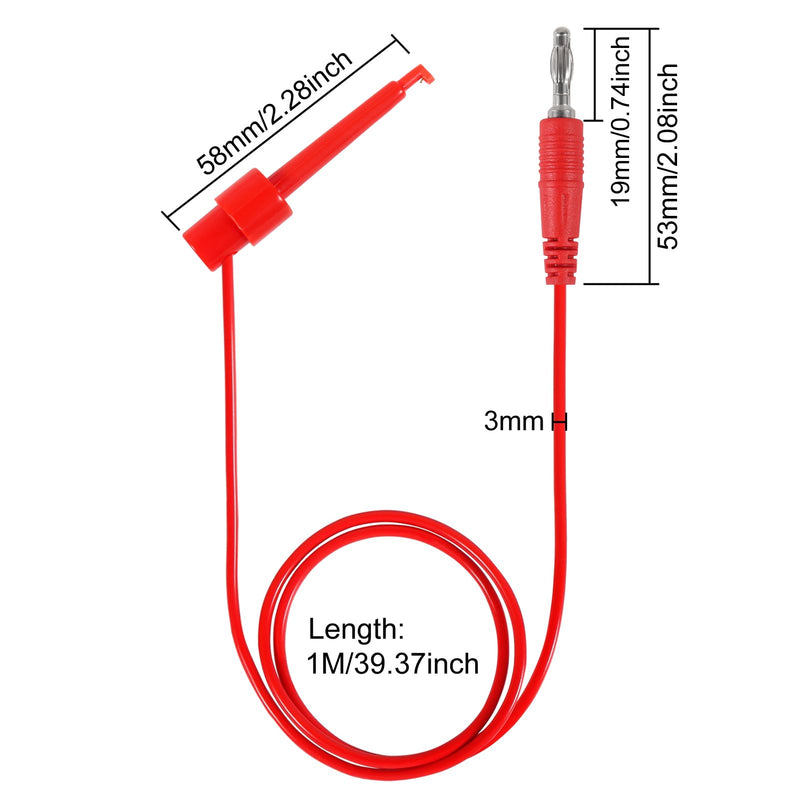 [Australia - AusPower] - 3 Pairs 4mm Banana Plug to Test Hook Clip Test Lead 22AWG Multimeter Electrical Test Jumper Wire 1m/39.37inch (3 Red+3 Black) Banana to Test Hook Clip 