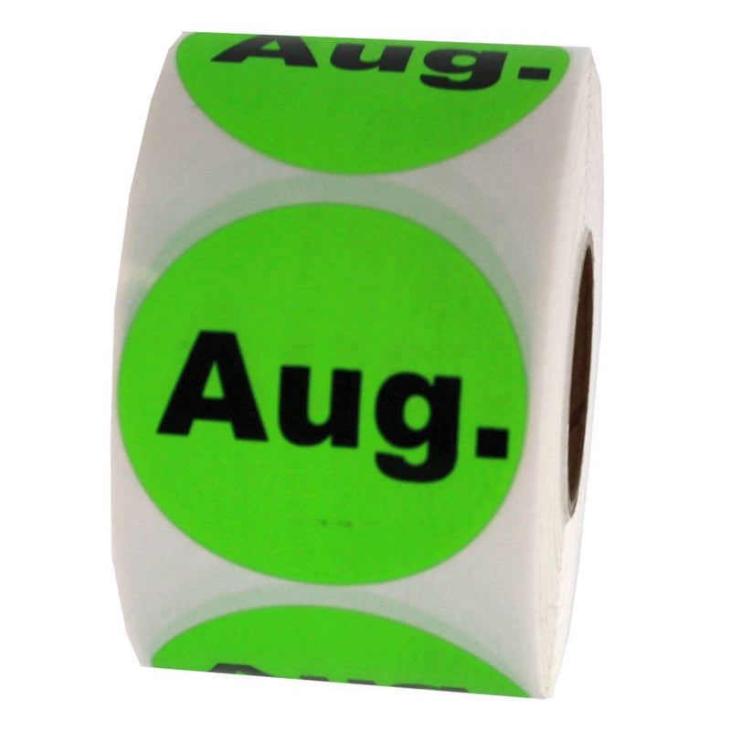 LabelValue.com | August Date Inventory Labels 1.5" Round - 500 Green Labels Per Roll