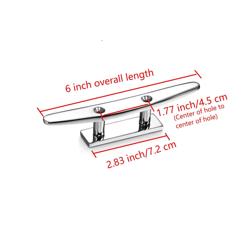 Stainless Steel Boat Cleats 4"/5"/6", Marine Dock Cleats, Heavy Duty 316 Stainless Steel, Mirror Polished, Curtain Tie, Hook, Include Installation Screws 6 inch（2 Pieces）