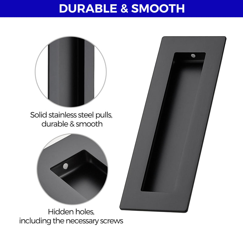JOY DECOR 8 Pack Pocket Door Handles, 5.9" Rectangular Recessed Pulls for Sliding Closet and Barn Doors, Black Flush Finger Pulls 5.9 inches Black Rectangular