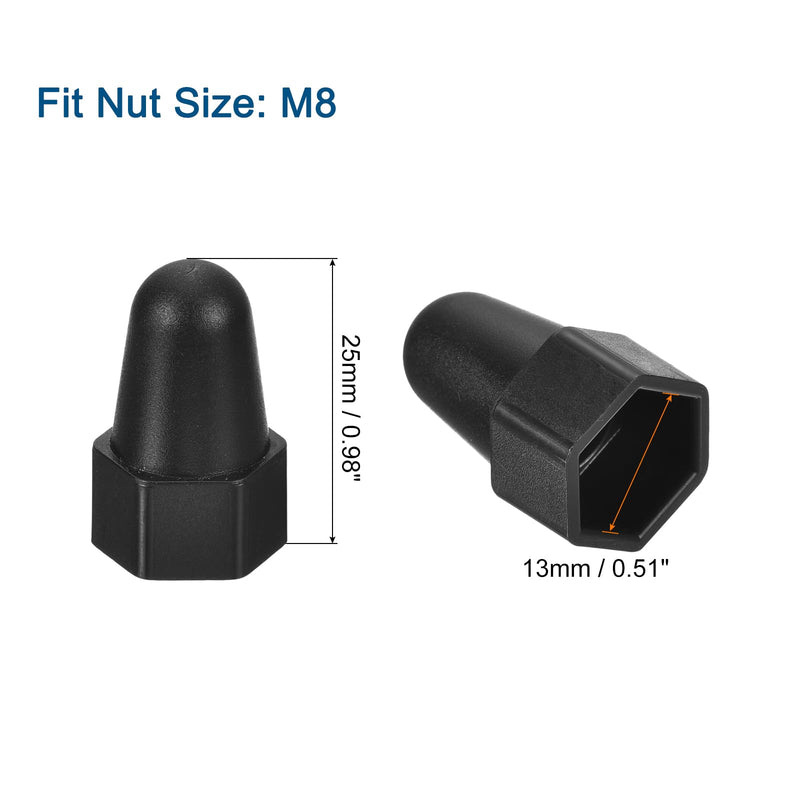 [Australia - AusPower] - uxcell 50pcs Hex Nut Bolt Cover, M8x13x25 Black Plastic Higher Dome Nut Protection Cap Hex Bolt Nut Covers for Hexagon Screws, Bolts M8 50 