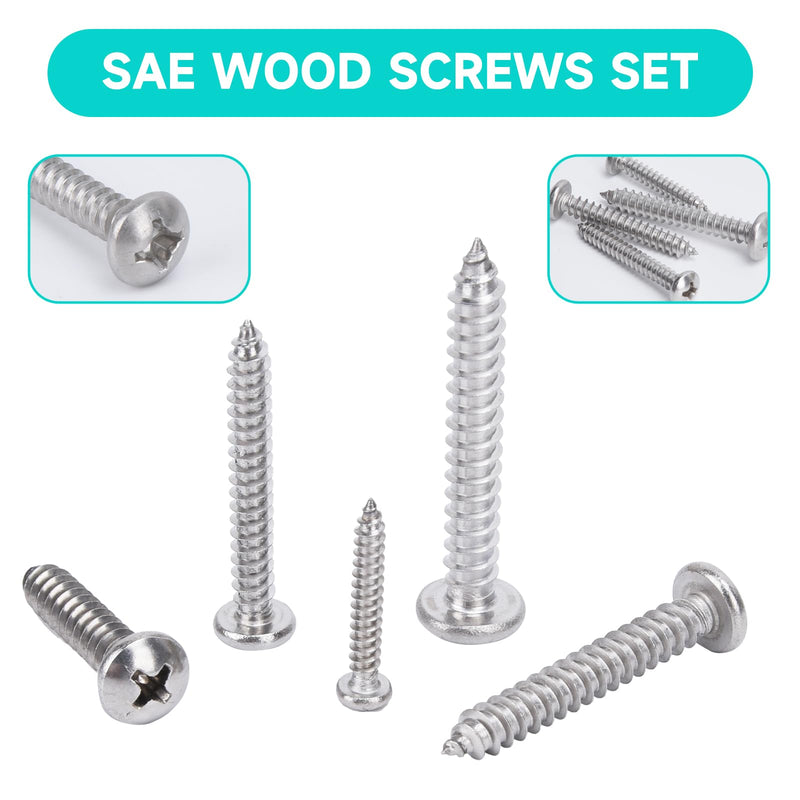 542PCS #4#6#8#10#12 Phillips Head Screw Set Stainless Steel Wood Screws Assortment Kit, Assorted Sheet Metal Self Tapping Screws, 18-8(304) Stainless Steel (pan Silver) pan silver