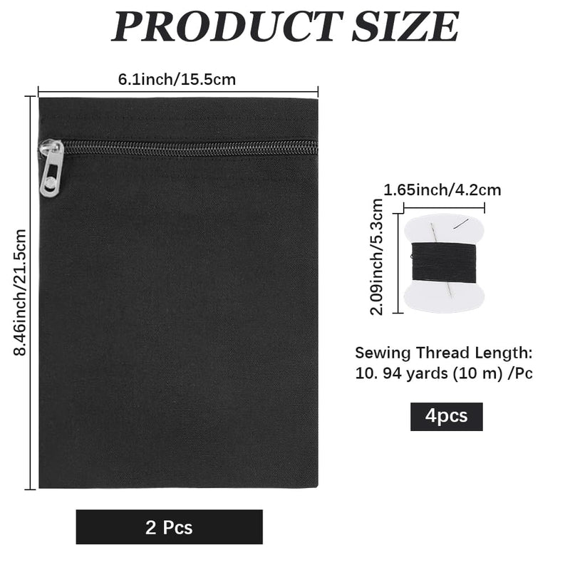 Craspire 2-Piece Sewn-in Side Pocket with Zipper and Thread, Black Coats, Inner Pockets, Hidden Pockets, Travel Security Anti-Theft Bags, Mastectomy Recovery Windbreakers