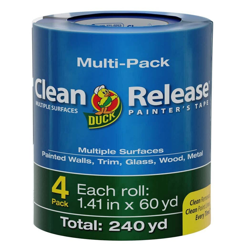 Duck Clean Release Blue Painters Tape, Masking Tape For Paint Projects, 1.5 in (1.41 in x 60 yd) 4-Pack, 240460 4 Rolls