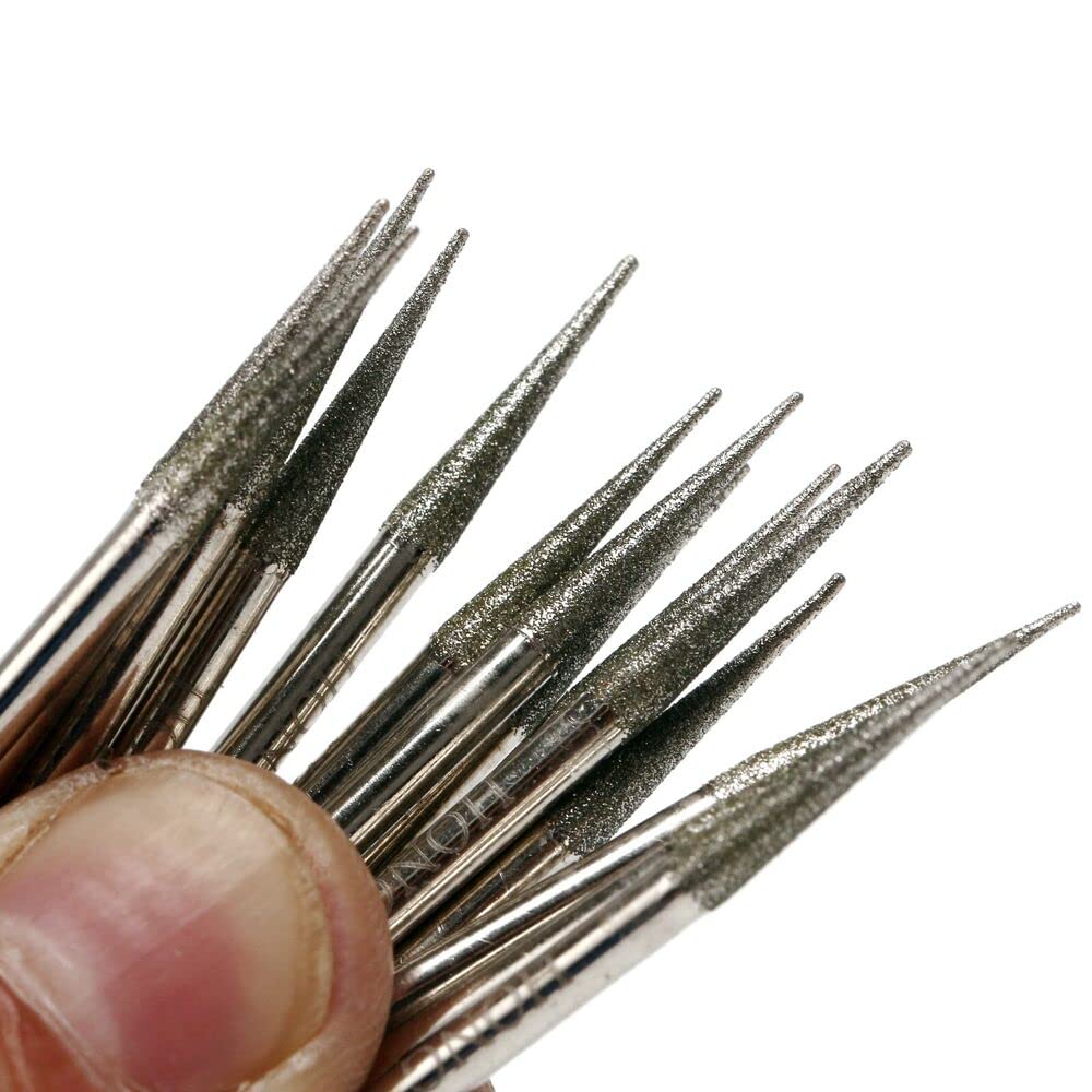 JINGLING 30Pcs 3.2mm Tapered Point Diamond Grinding Bit 1/8" Cone Rotary Burrs for Dremel Shank Diameter: 1/8 in (3mm)