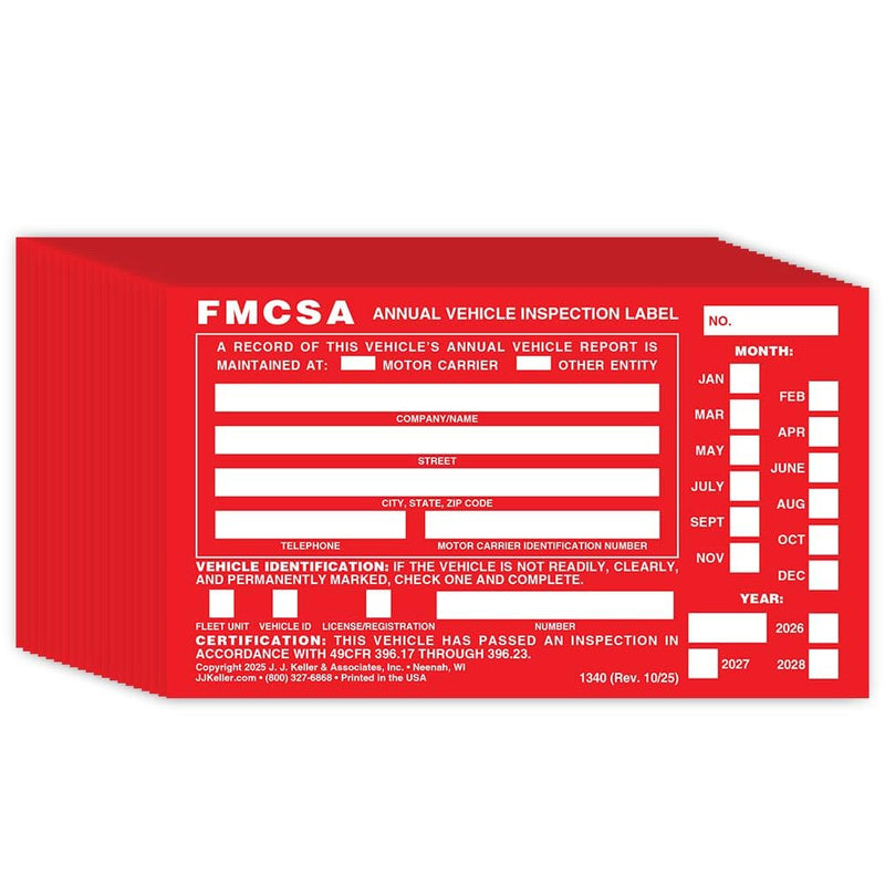 J. J. Keller 20-Pack, Aluminum Annual Vehicle Inspection Label with Punch Boxes, Red FMCSA Label, DOT Compliant