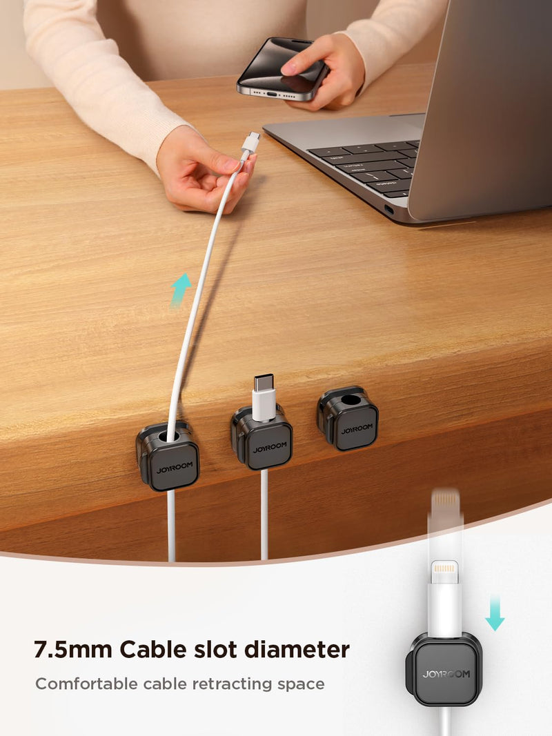 [Australia - AusPower] - 6 Pack Magnetic Cable Clips [Cable Smooth Adjustable] Cord Holder, Under Desk Cable Management, JOYROOM Adhesive Wire Holder Keeper Organizer for Home Office Desk Phone Car Wall Desktop Nightstand Black 