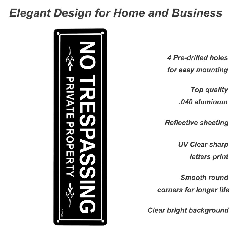 [Australia - AusPower] - No Trespassing Private Property Sign 2 Pack, 12 x 3 inches Sturdy Rust Free Aluminum Sign for Home and Business White and Black B2pc 