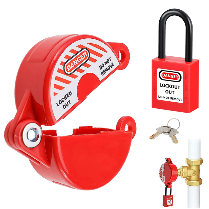 smseace 1Set Gate Valve Lockout with Safety Padlock suited for 1 to2-1/2 valve handles Water valve lockout device Gas valve lockout Hose Bib Lock for Outdoor Faucet Knob?Water Spigot?Hose Lock