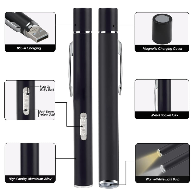 [Australia - AusPower] - Penriter Medical Pupil Light, Rechargeable USB Diagnostic Light with Pupil Meter and Ruler, LED Pen Lamp with Pocket Clip and 2 Light Sources for Nurses Students Doctors 