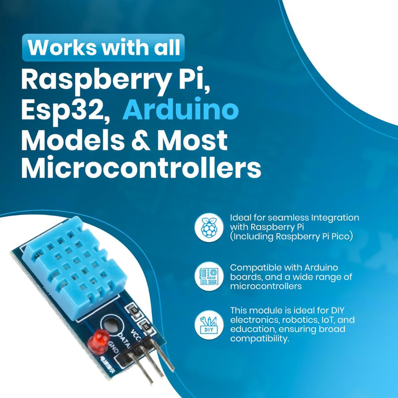 [Australia - AusPower] - SHILLEHTEK DHT11 Temperature and Humidity Sensor Module with LED & Cable - Temperature Humidity Measurement for Arduino, Raspberry Pi, ESP32 and Other Microcontrollers, Electronic Practice DIY 