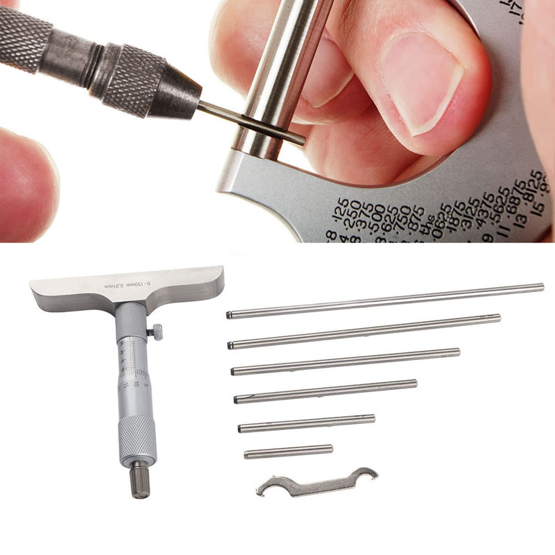 [Australia - AusPower] - High Accuracy Round Head Depth Micrometer Measuring Tool Stainless Steel High Accuracy Round Head Depth Micrometer Measuring Tool 4/6pcs Connecting Rods(6inch) 6inch 