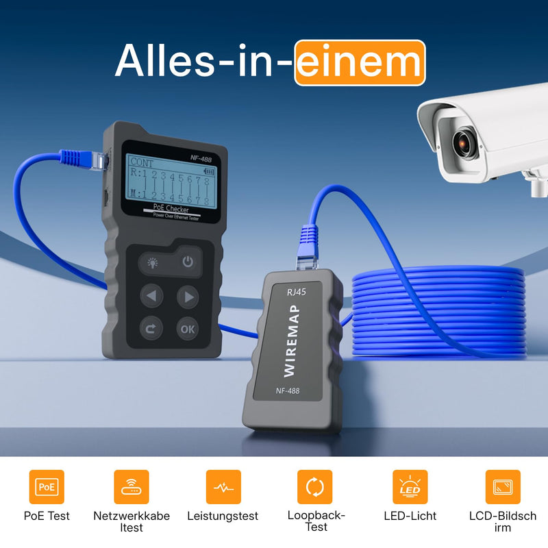 Mcbazel Network RJ45 Tester with LCD Display, Network Cable Tester with POE Function