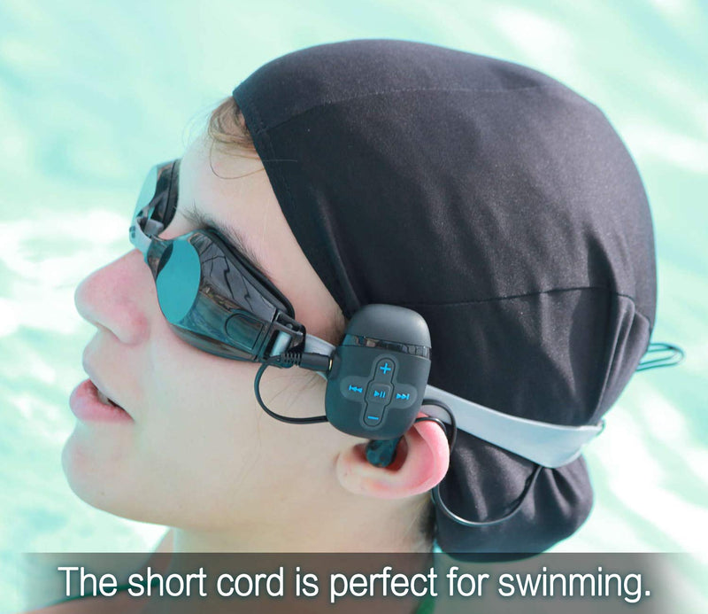 [Australia - AusPower] - Waterproof MP3 Player for Swimming and Running, Underwater Headphones with Short Cord, Shuffle Feature Black 