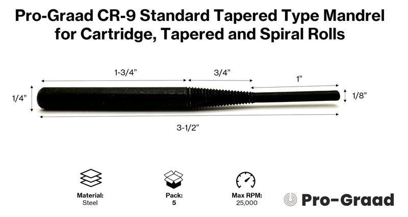 [Australia - AusPower] - CR-9X5 CR-9 Standard Tapered Type Mandrels for Cartridge Rolls, 3-1/2” Overall Length, 1/4"x1-3/4” Shank x 1/8”x1” Pilot (Pack of 5) CR-9X5 