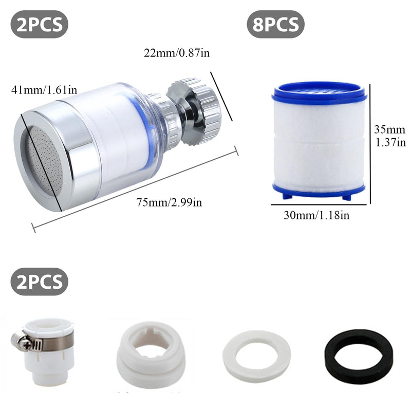 Pack of 2 Tap Descaler Attachment, 360° Water Filter, House Connection with 8 High Performance Filters, Universal Limescale Filter, Tap Descaler Attachment for Kitchen, Sink, Home Bathroom