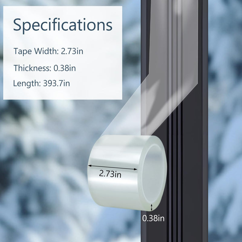 Transparent Window Weather Sealing Tape 3” x 33FT Airtight Insulation Tape That Blocks Drafts Residue-Free 20-Mil Thick Heavy Duty Window Seal Blocks Drafts