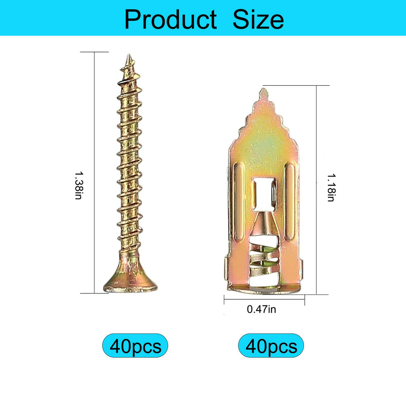[Australia - AusPower] - 80 Pcs Metal Expansion Bolt for Drywall,Upgrade The Drywall Anchors,No Drill or Holes in Wall,Easy to Install and Widely Applied,40 Sheetrock Anchors & 40 Self Tapping Screws 