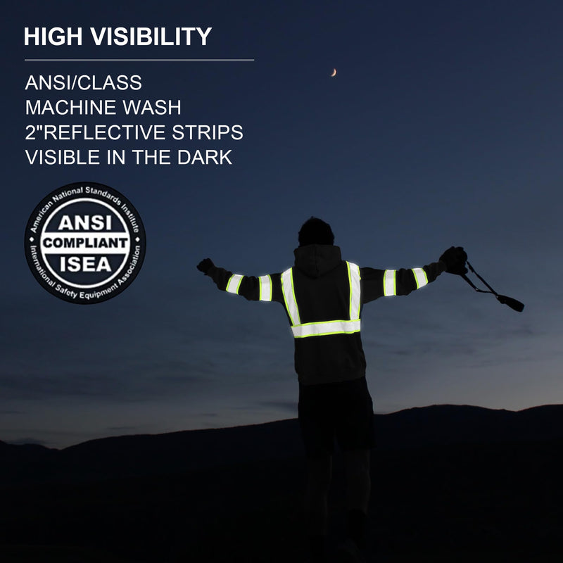High visibility Hoodie for Men,Class3 Hi Vis Hoodie with Zipper,Reflective Hooded Hood,Construction work Safety Sweatshirt with Large front Pocket for Men/Women BLACK,2XL Black02 XX-Large
