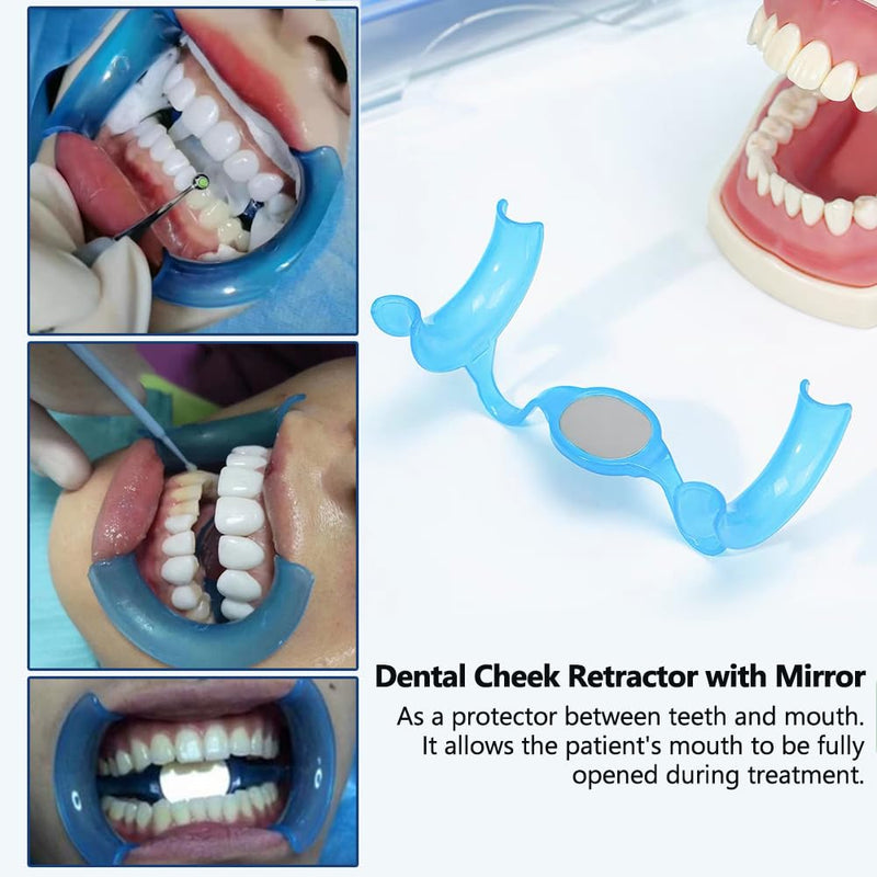 [Australia - AusPower] - Dental Cheek Retractor with Mirror, Mouth Opener for Teeth Whitening & Repairing, M shape Lip Protector Dentist Supplies, 10 PCS 