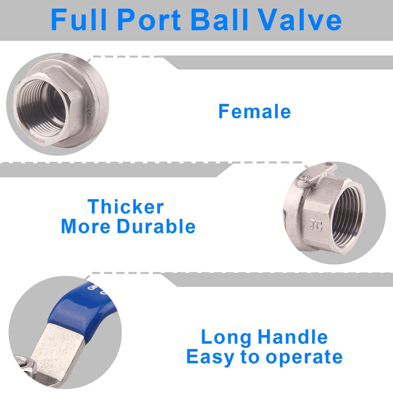 DERNORD Full Port Ball Valve Stainless Steel 304 Heavy Duty for Water, Oil, and Gas with Blue Locking Handles (3/4" NPT) 3/4" NPT