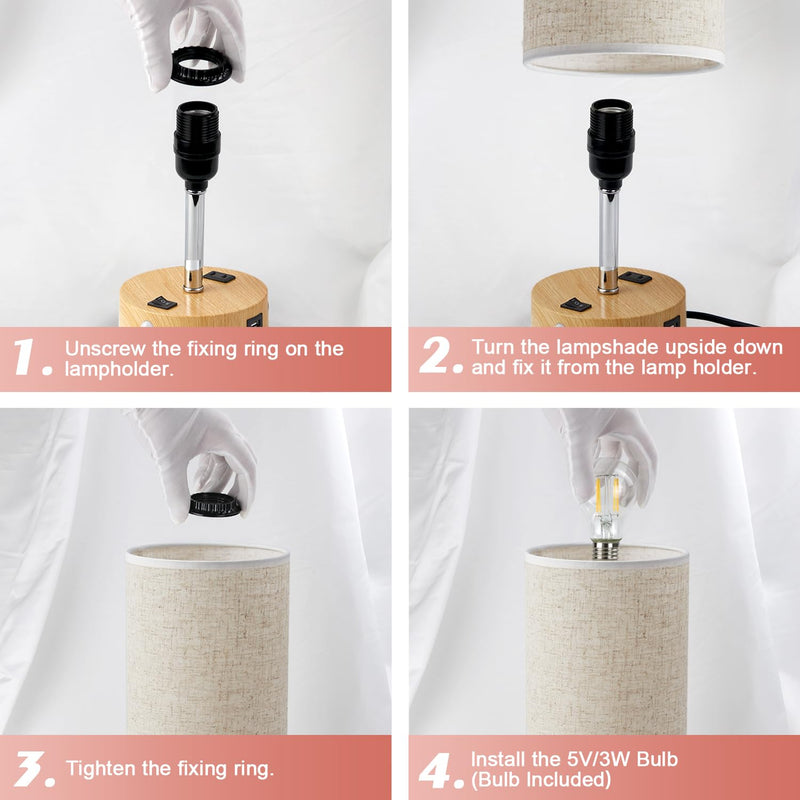 [Australia - AusPower] - lifeholder Table Lamp with Motion Sensor or Constant on Mode, USB Lamp Include One LED Bulb, Built in 1 USB Port & 1AC Outlet, Bedside Lamp Idea for Bedroom, Hallway, Bath Room Beige 