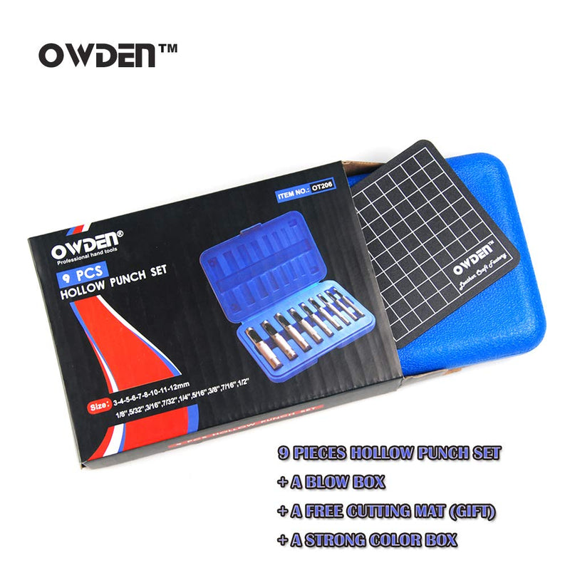 [Australia - AusPower] - 9 Pieces Hollow Punch Set (1/8"-1/2") with A Free Cutting MAT, Leather Hole Punch Set 1 9 Pieces 
