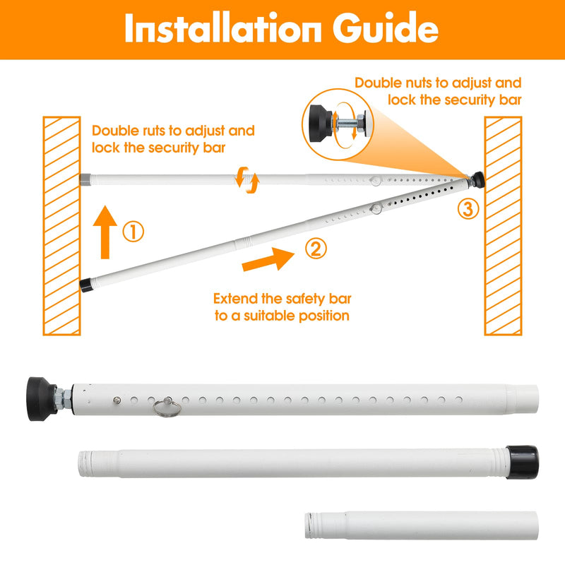 Sliding Door Security Bar, 17-51 inch Adjustable Patio Door Security Bar Childproof Window Safety Bar for Apartment Bedroom Bottom of Door Heavy Duty Interior White