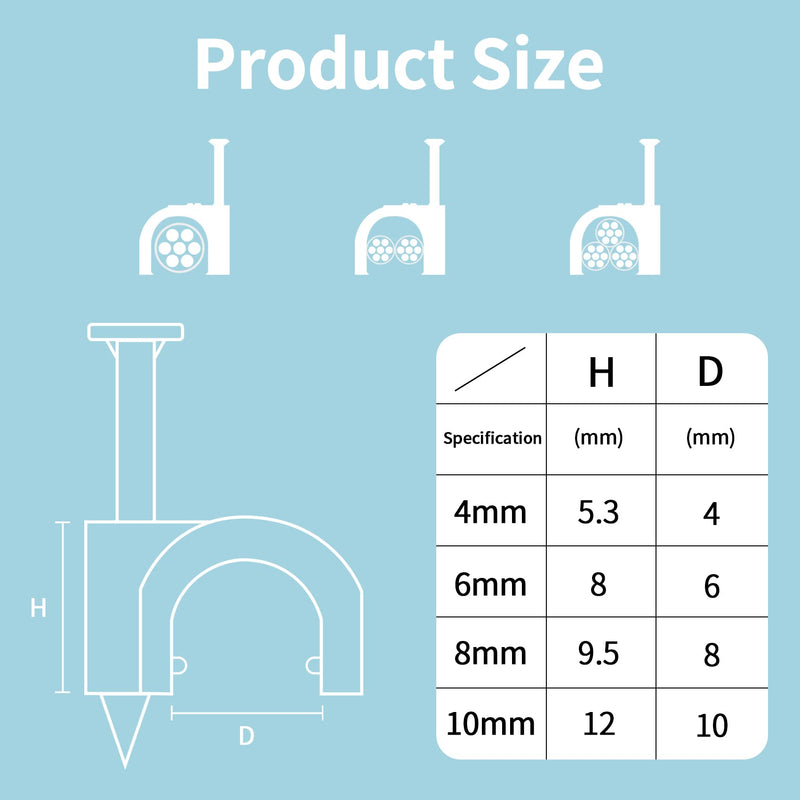 [Australia - AusPower] - Cable Clips, 400 Pcs, 4mm 6mm 8mm 10mm, Wire Wall Clips with Steel Nails, Cable Management Organizer Clips, Cable Tacks Coax Holder Clips, RG6 RG59 CAT6 RJ45 Cable Cord Clips, Black Black-4/6/8/10mm 