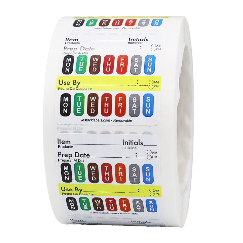 Removable Universal Labels for Food Rotation Use By Food Preparation Days of The Week Prep Date Stickers 2 x 2 Inch 500 Adhesive Removable Stickers