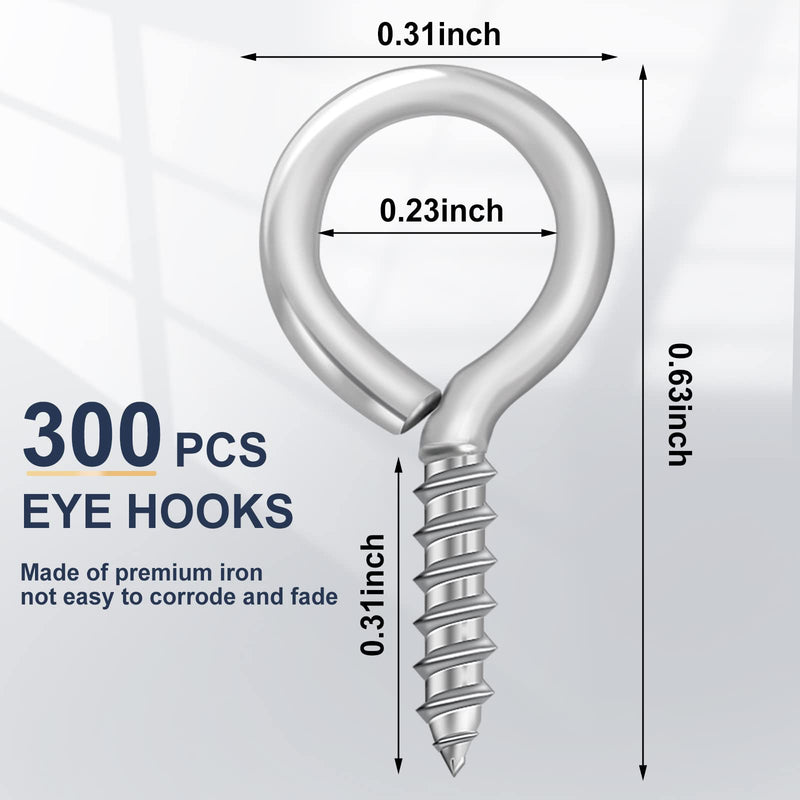 [Australia - AusPower] - AUGSUN Eye Screws, 300PCS 0.63 Inch Screw Eyes Hooks Heavy Duty Screw Eyes Bolts Hooks Ring Screws for Hanging Artwork 300 