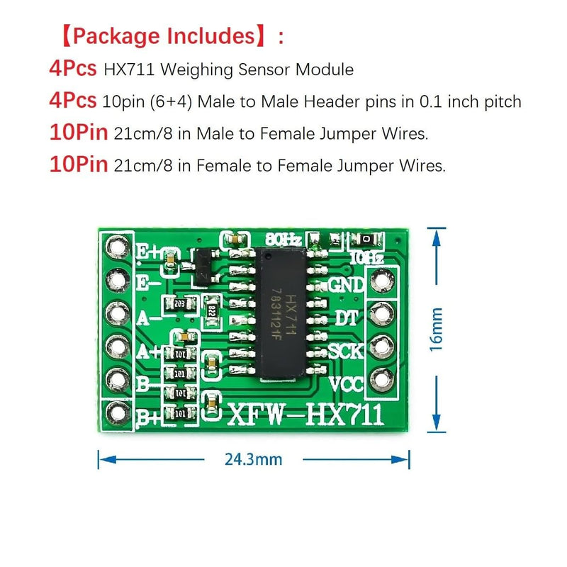 [Australia - AusPower] - 4Pcs HX711 Load Cell Amplifier 24-Bit ADC Weighing Sensor Module Used to Measure Force, Pressure, Displacement, Strain, Torque, Acceleration. 