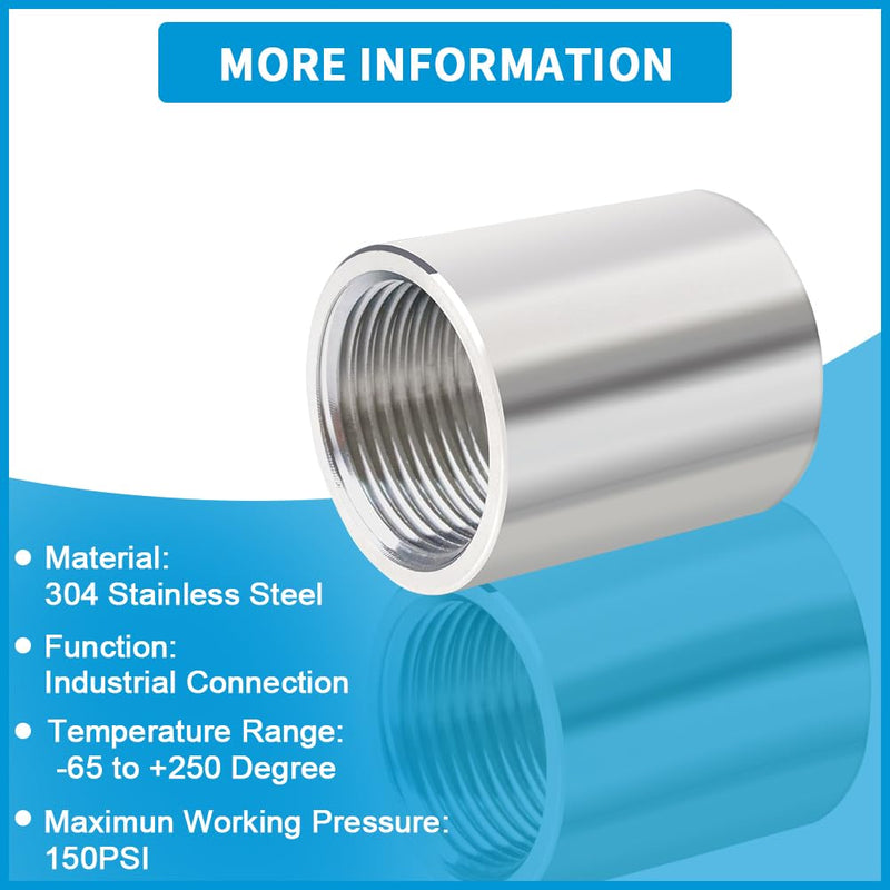 [Australia - AusPower] - Quickun 304 Stainless Steel Pipe Coupling Fitting,2" x 2" Female Pipe Coupler Connector Adapter Fitting (1.4" Length) 2" Female x 1.4" Length 