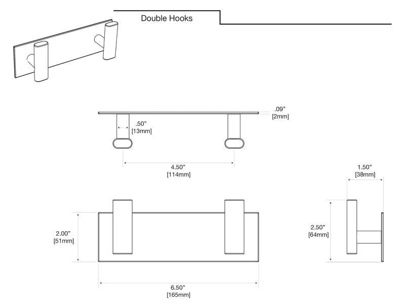 Gatco 1283B Elevate All Modern Decor Double Hook, Brushed Brass | Wall Mount 6.50" W X 2.50" H 2-Hook Robe, Towel Holder