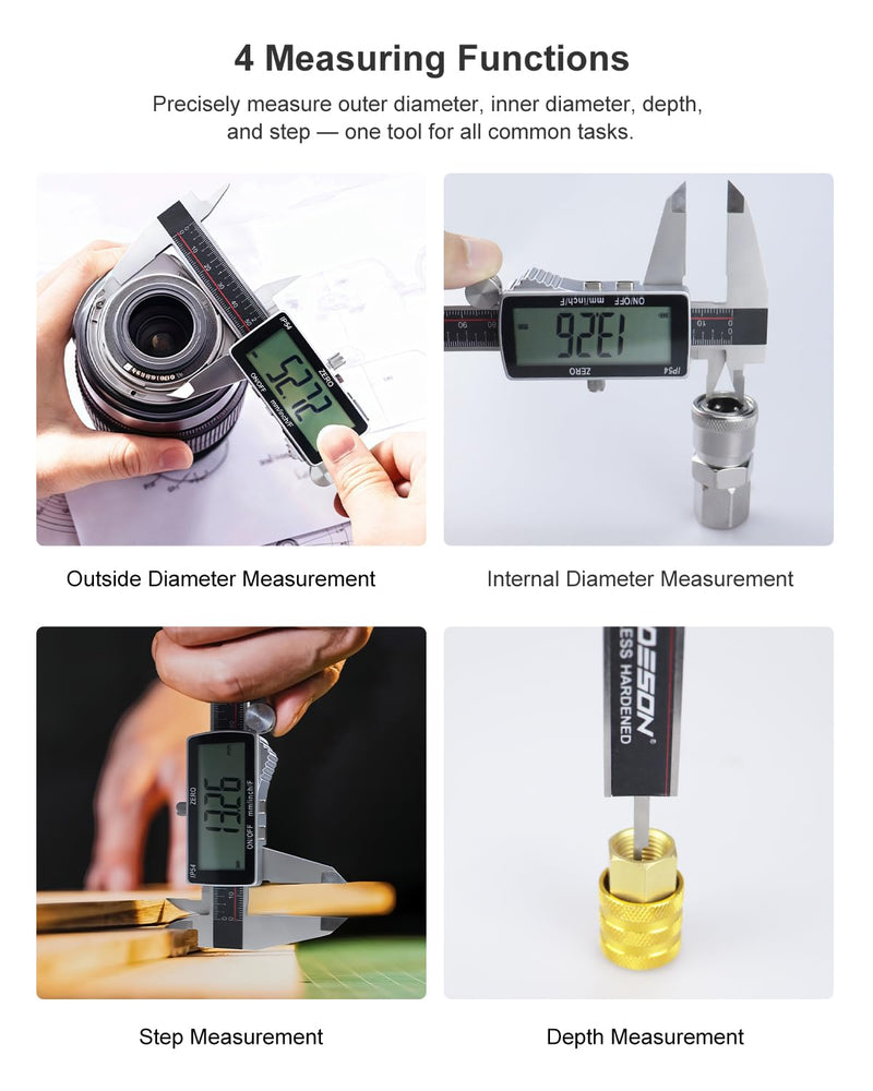 [Australia - AusPower] - GODESON Digital Caliper, Rechargeable Digital Micrometer-IP54 Waterproof, Stainless Steel & Large LCD Screen Caliper Measuring Tool-Inch/Metric/Fraction,6" Calipers-Auto Off for Pros & DIYers 