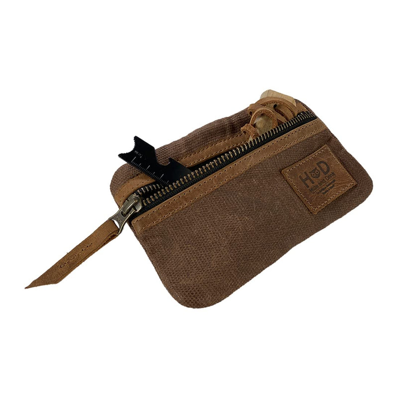 Hide & Drink, Multi-Tool Pocket Pouch, Compact Multipurpose EDC Zippered Bag, Mini Camping Tool Case, Waxed Canvas, Knife Holster, Handmade Slim Organizer Honey Bourbon