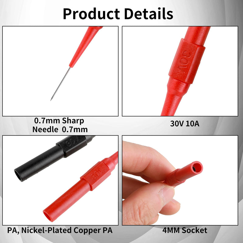 [Australia - AusPower] - cobee 10 Pcs 0.7mm Test Probe Pins, Wire Piercing Probe Insulation Back Probes Non-Destructive Pin, Wire Piercing Probe Pin Multimeter Probes for Banana Socket Plug Car Tester 