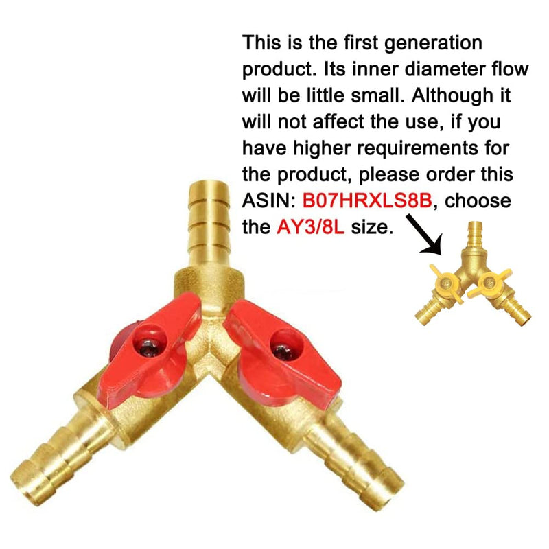 [Australia - AusPower] - Joywayus 3/8" ID Hose Barb, Y shaped Type 3 way Union Intersection/Split Brass Shut off Ball Valve Fitting AY3/8 